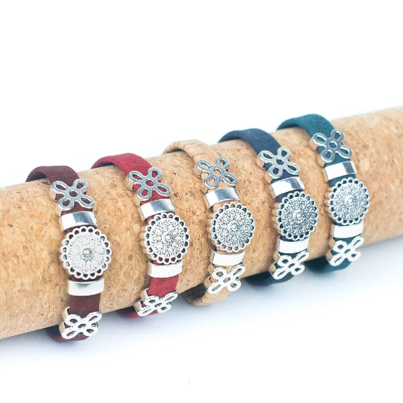 simple adjustable gemstone bracelet-10mm flat colorful cork cord handmade bracelet DBR-038-MIX-5