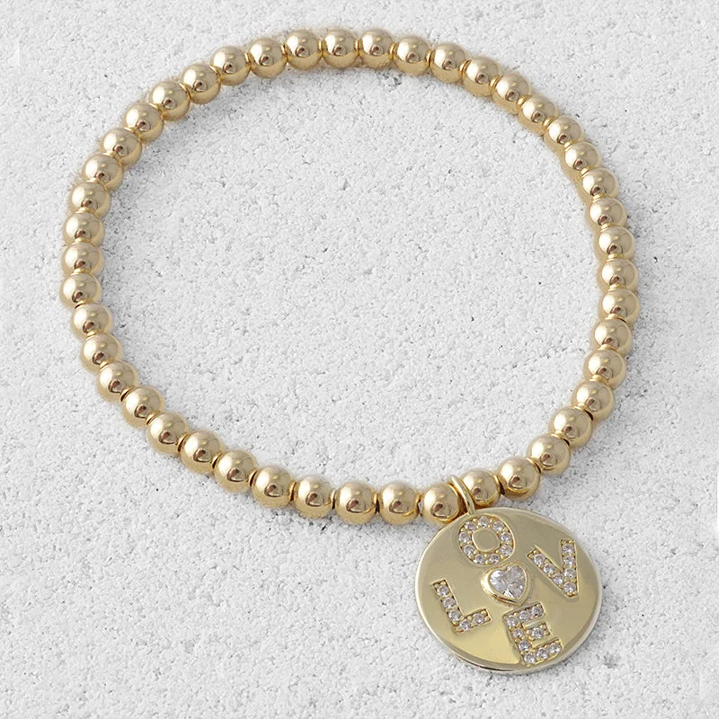 custom rope bracelet with engraved initials-Alina Love Disc Bead Bracelet