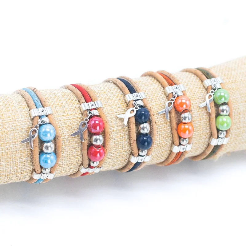 colorful gemstone bracelet with charm-Beaded Handmade Cork Bracelet  BR-422-MIX-5