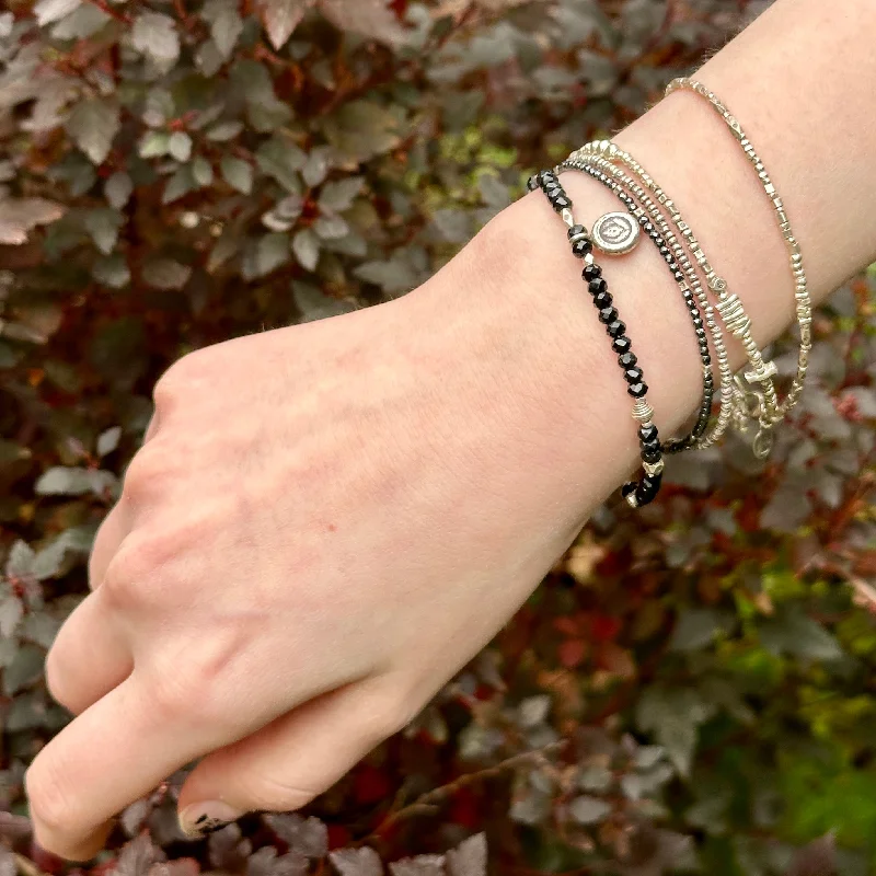 handmade leather bracelet with gemstones-Black Bud Bracelet