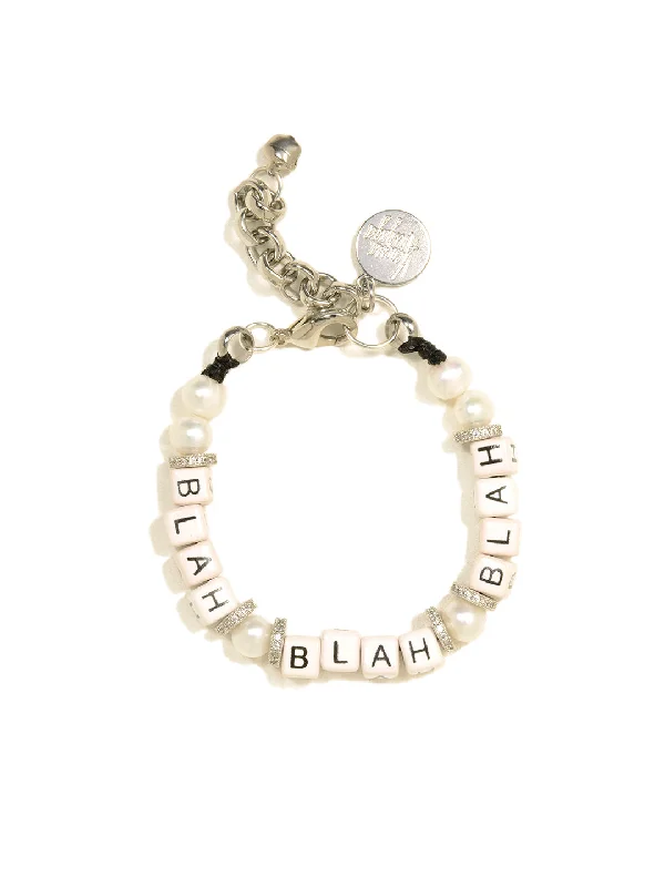 silver bracelet with engraved charm-BLAH BLAH BLAH BRACELET