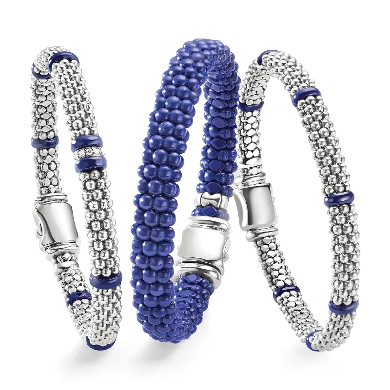 adjustable rope bracelet with beads-Blue Caviar Ultramarine Ceramic Caviar Bracelet Gift Set