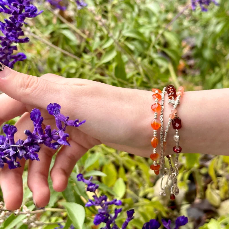 custom engraved bracelet for special occasion-Carnelian Triplet Bracelets