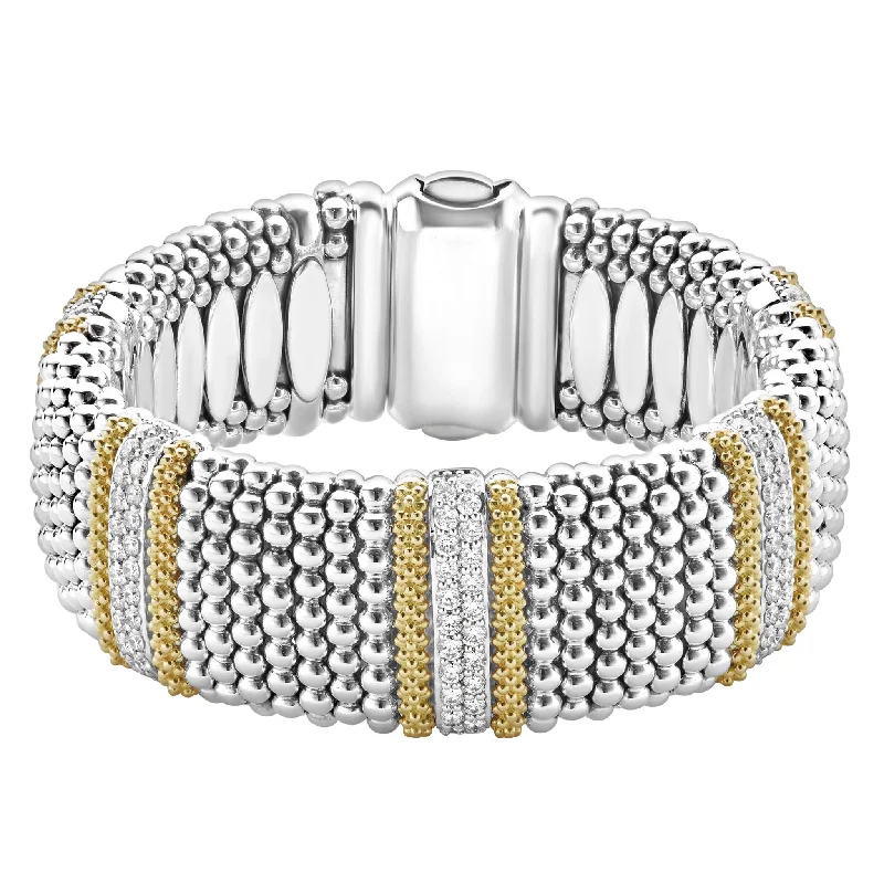 custom rope bracelet with stone beads-Caviar Lux Five Station Diamond Caviar Bracelet | 23mm