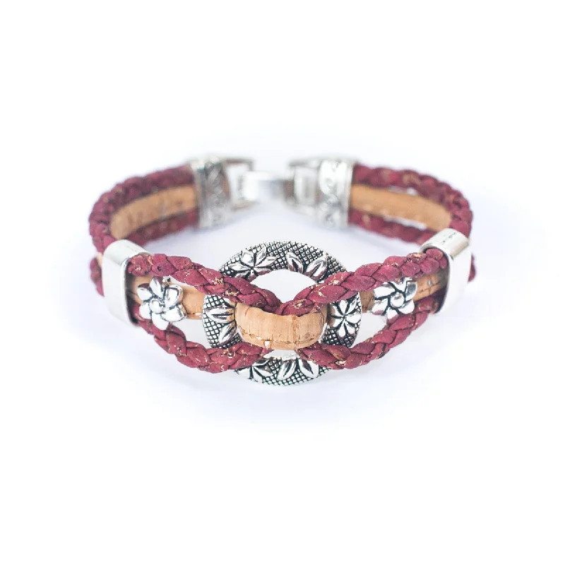 multi-colored gemstone bracelet for women-Natural red woven cork thread handmade bracelet  BR-007-5