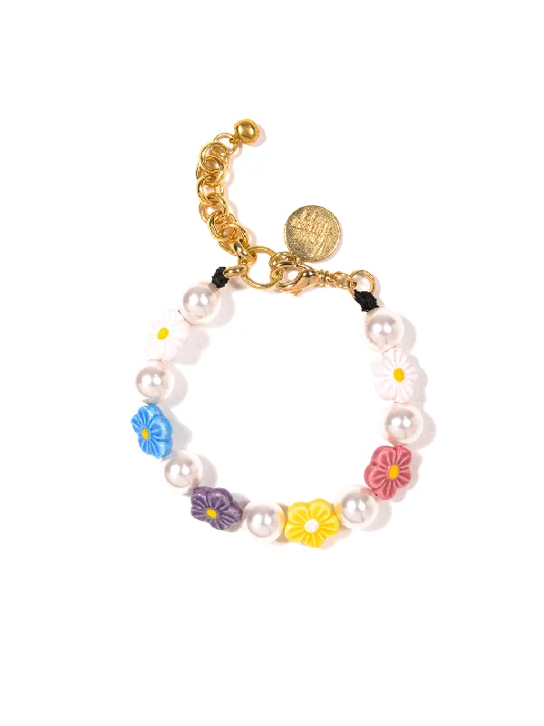 beaded bracelet for men with gold accents-DAISY CHAIN PEARL BRACELET