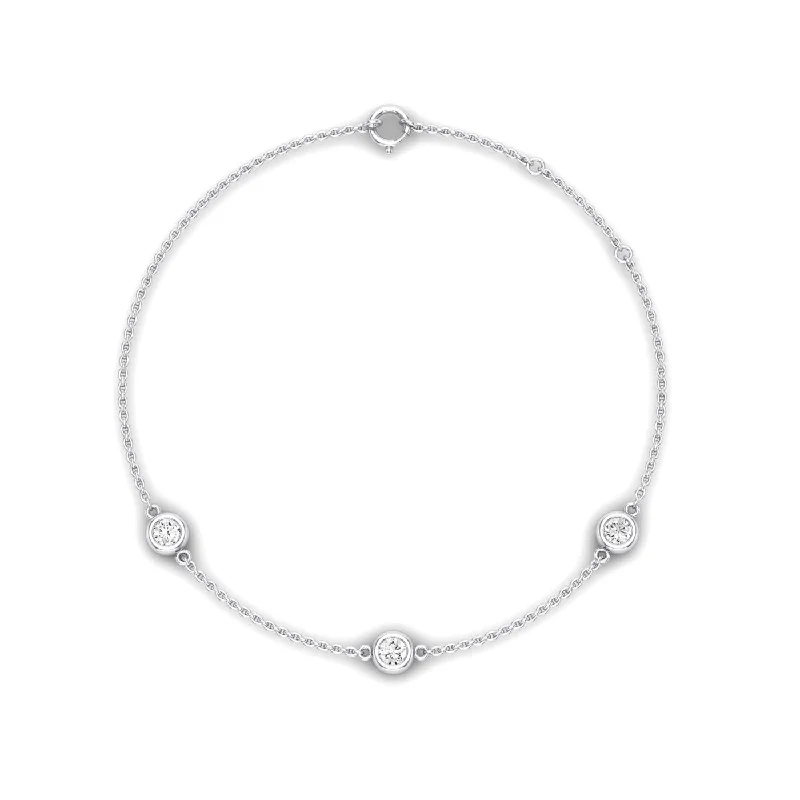 adjustable rope bracelet with beads-Geneva Trio Round Bezel Chain Moissanite Bracelet