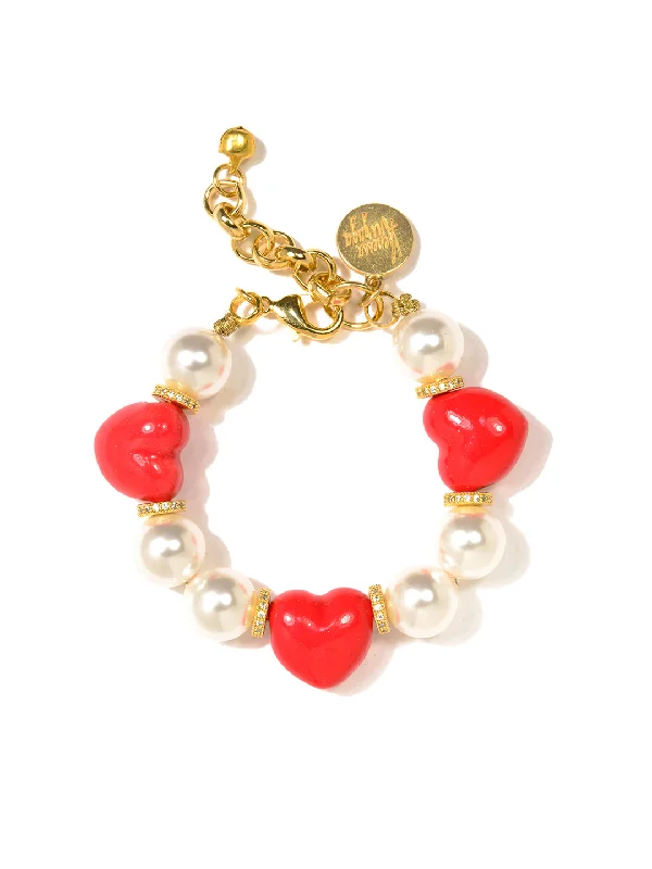 elegant silver link bracelet for women-HEART TO HEART PEARL BRACELET