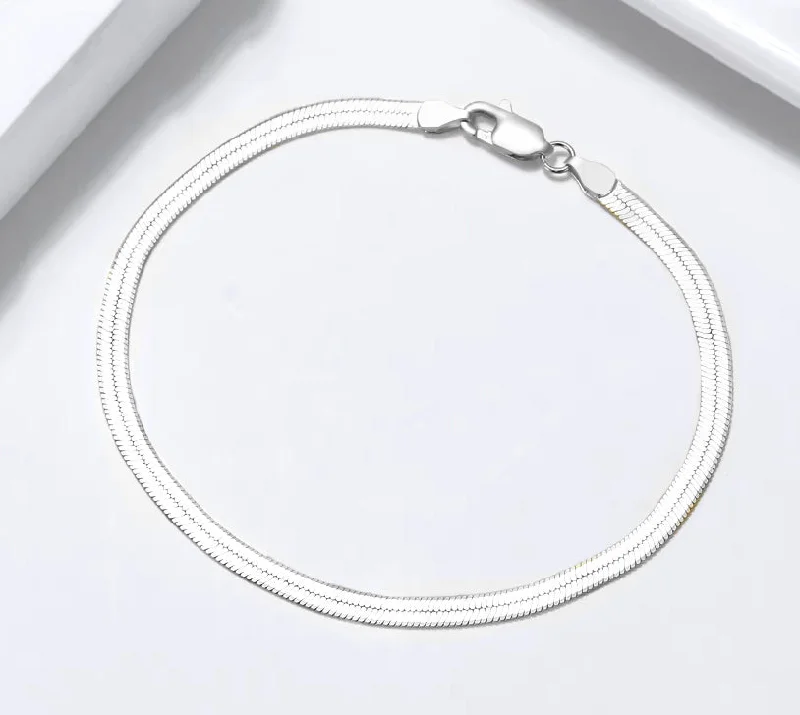 adjustable bracelet with silver links-Herringbone Chain Men's Bracelet White Gold