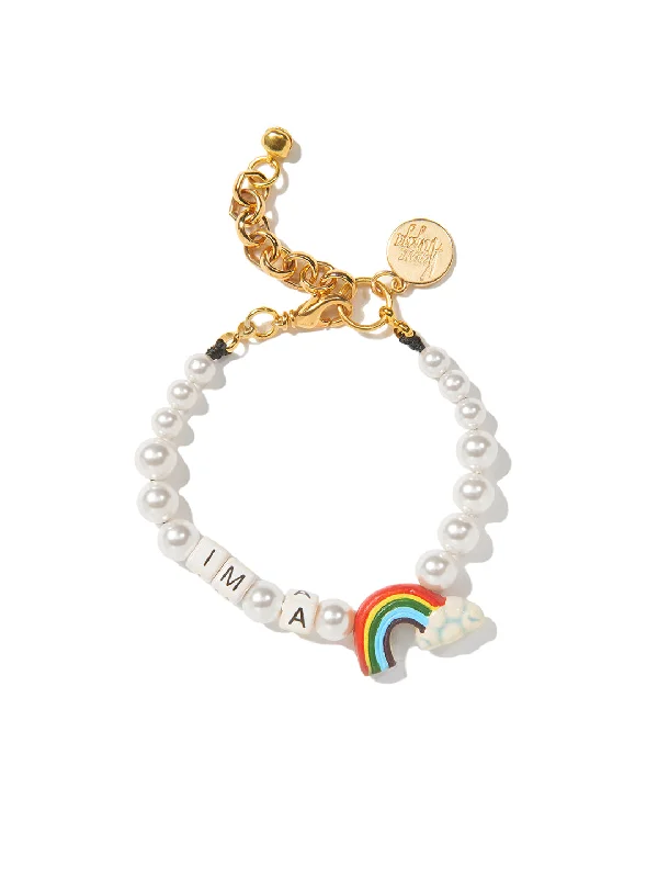 silver bracelet with custom gemstone charm-I'M A RAINBOW PEARL BRACELET (CREAMROSE)