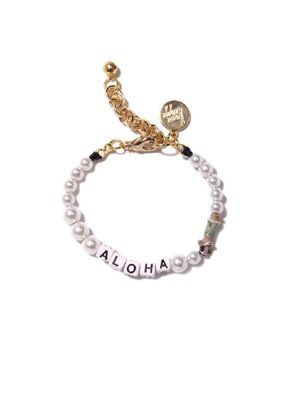 personalized leather beaded bracelet-LADY ALOHA PEARL BRACELET