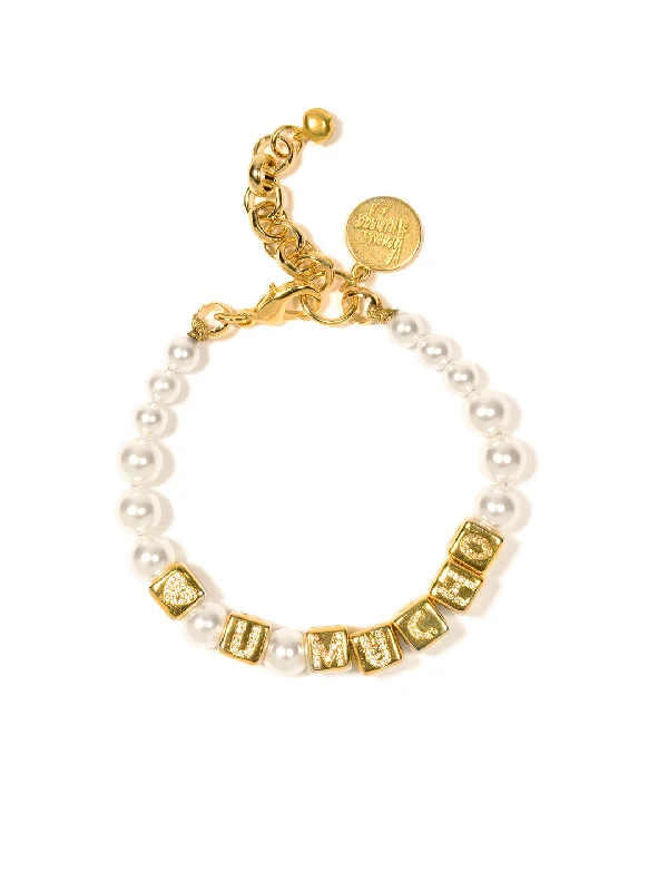 simple gold charm bracelet-LOVE YOU MUCHO PEARL BRACELET (PAVE)