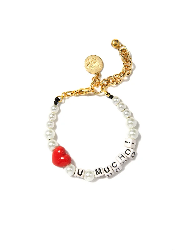 personalized silver bracelet with initials-LOVE YOU MUCHO PEARL BRACELET