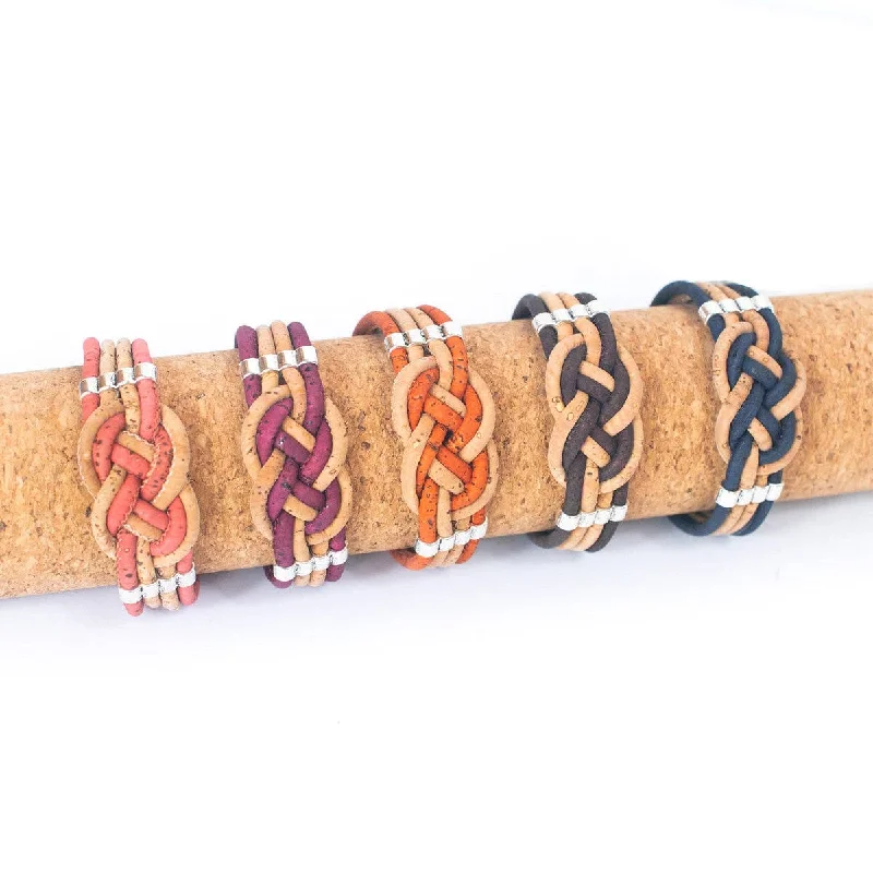 adjustable leather bracelet for weddings-Natural Cork Braided cork bracelet with magnet clasp BR-000