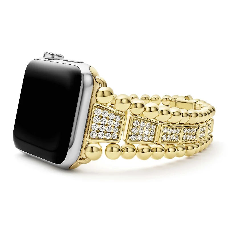 leather bracelet with gold accents-Smart Caviar 18K Gold Full Diamond Watch Bracelet-42-49mm