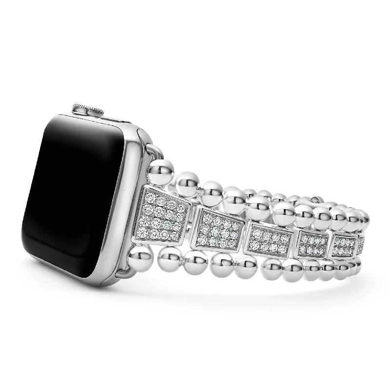 engraved leather bracelet for men-Smart Caviar Sterling Silver Full Diamond Watch Bracelet-42-49mm