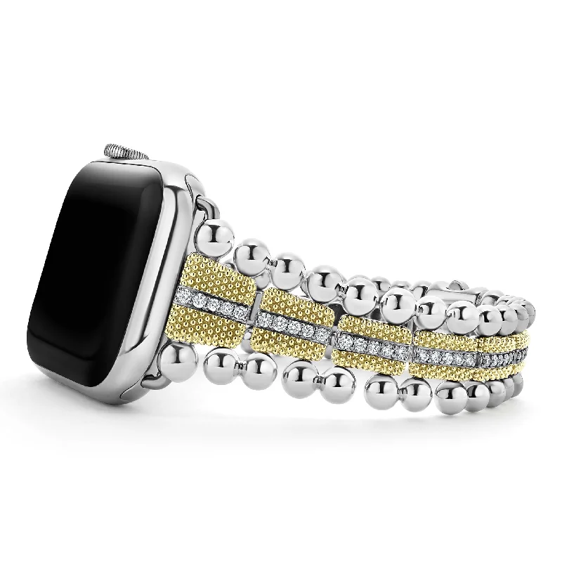 personalized gemstone bracelet for weddings-Smart Caviar 18K Gold and Diamond Caviar Beaded Watch Bracelet-42-49mm