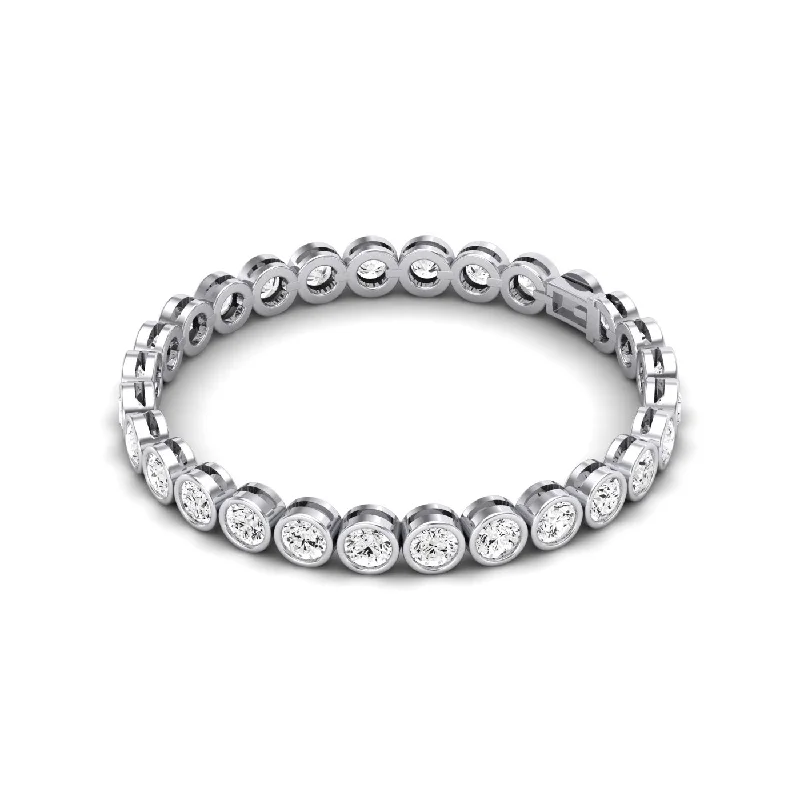 silver bracelet with engraved charm-Sydney Round Bezel Set Modern Moissanite Bracelet