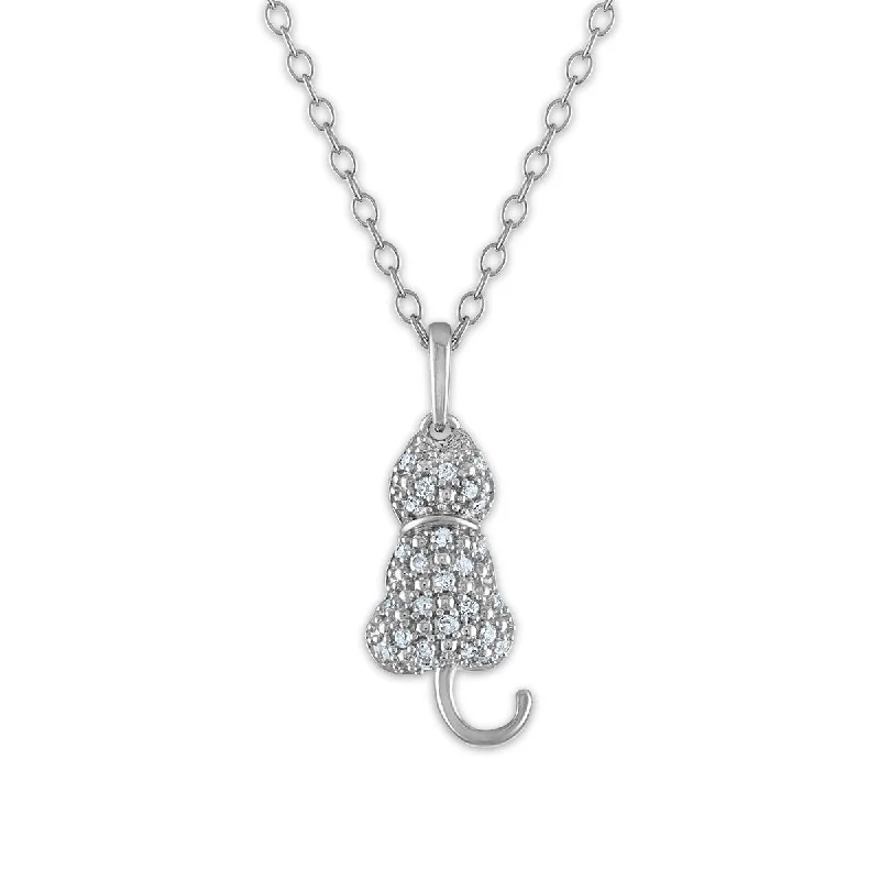 unique pendant necklace with family engraving-1/10 CTW Diamond 18-inch Cat Pendant in Sterling Silver