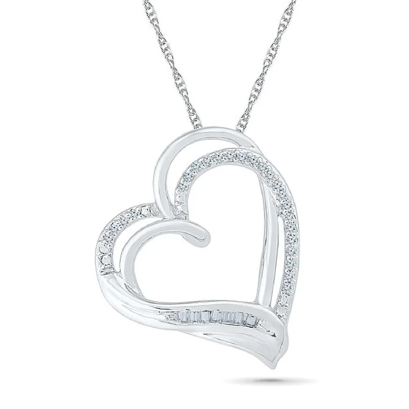 personalized pendant necklace with gemstone engraving for her-1/10 CTW Diamond Heart 18-inch Pendant in 10KT White Gold