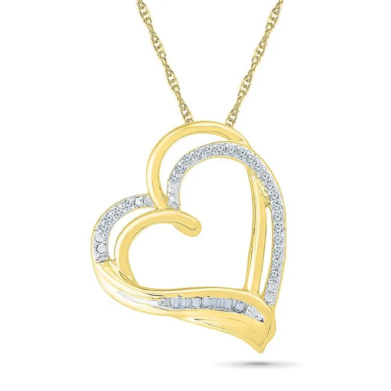 custom pendant necklace with engraving for father’s day-1/10 CTW Diamond Heart 18-inch Pendant in 10KT Yellow Gold