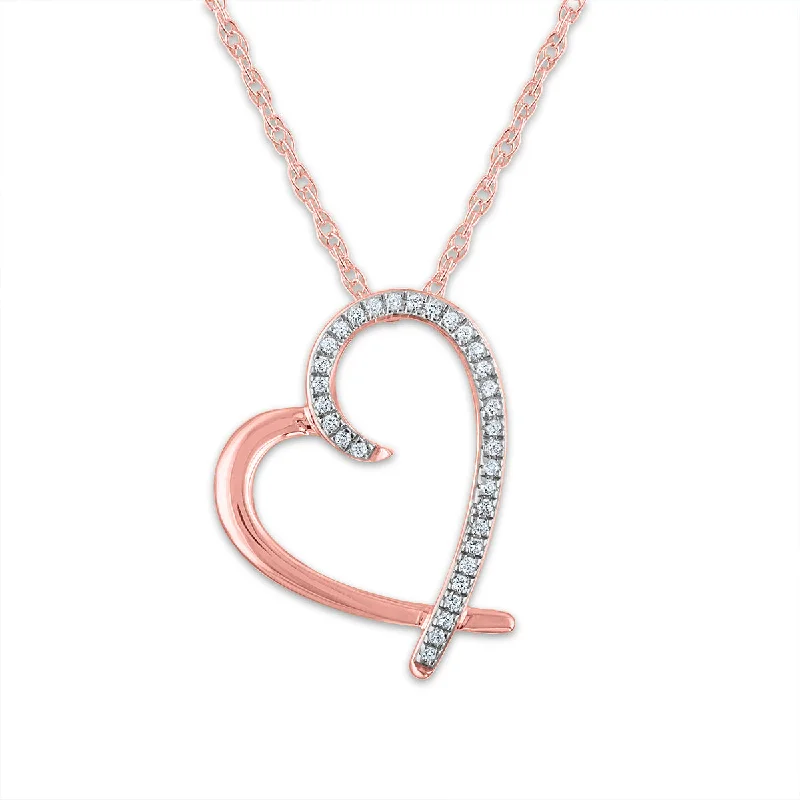 silver pendant necklace with custom engraving for daughter-1/10 CTW Diamond Heart 18-inch Pendant in 10KT Rose Gold