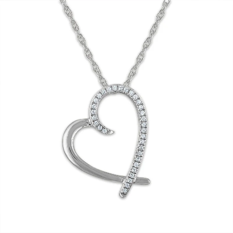 personalized pendant necklace with engraved name for kids-1/10 CTW Diamond Heart 18-inch Pendant in 10KT White Gold