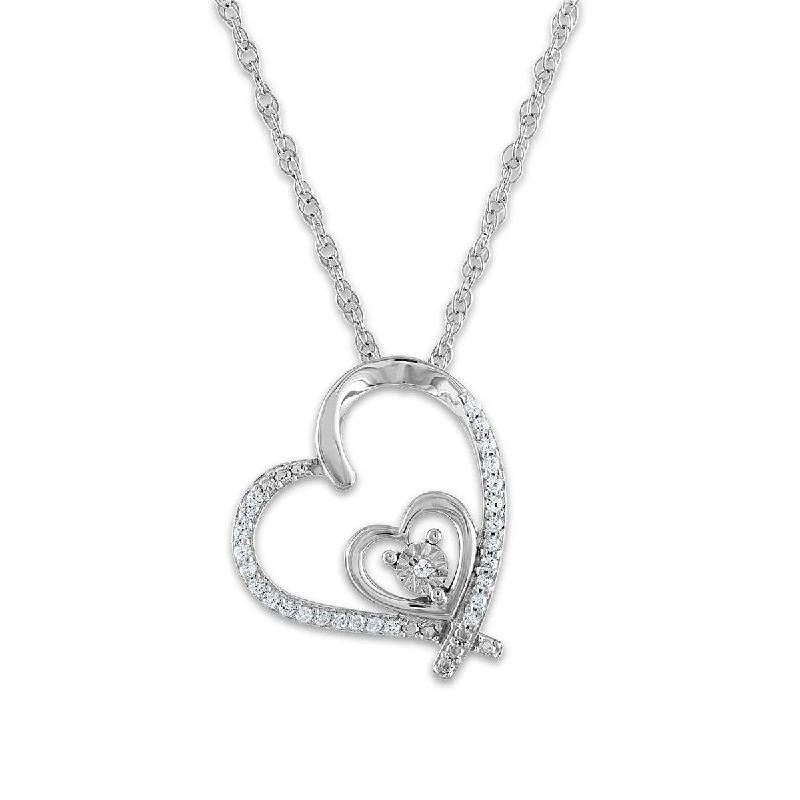 silver pendant necklace with custom engraving for friend-1/10 CTW Diamond Heart 18-inch Pendant in 10KT White Gold