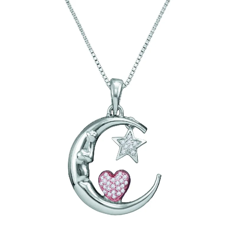 custom engraved pendant necklace with love message for her-1/10 CTW Diamond I Love You To The Moon And Back 18-inch Pendant in Sterling Silver