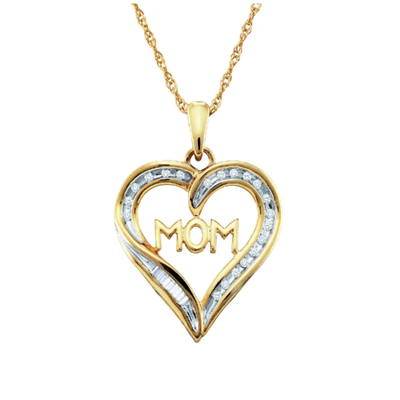 personalized pendant necklace with crystal for special occasion-1/10 CTW Diamond Mom 18-inch Pendant in 10KT Yellow Gold