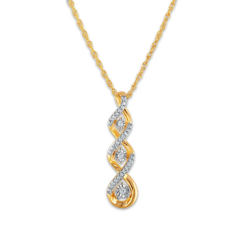 personalized pendant necklace with gemstone for her birthday-1/10 CTW Diamond Three Stone Twist 18-inch Pendant in 10KT Yellow Gold