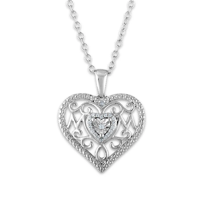 custom pendant necklace for girls with family engraving-1/16 CTW Diamond Heart Mom Pendant in Sterling Silver