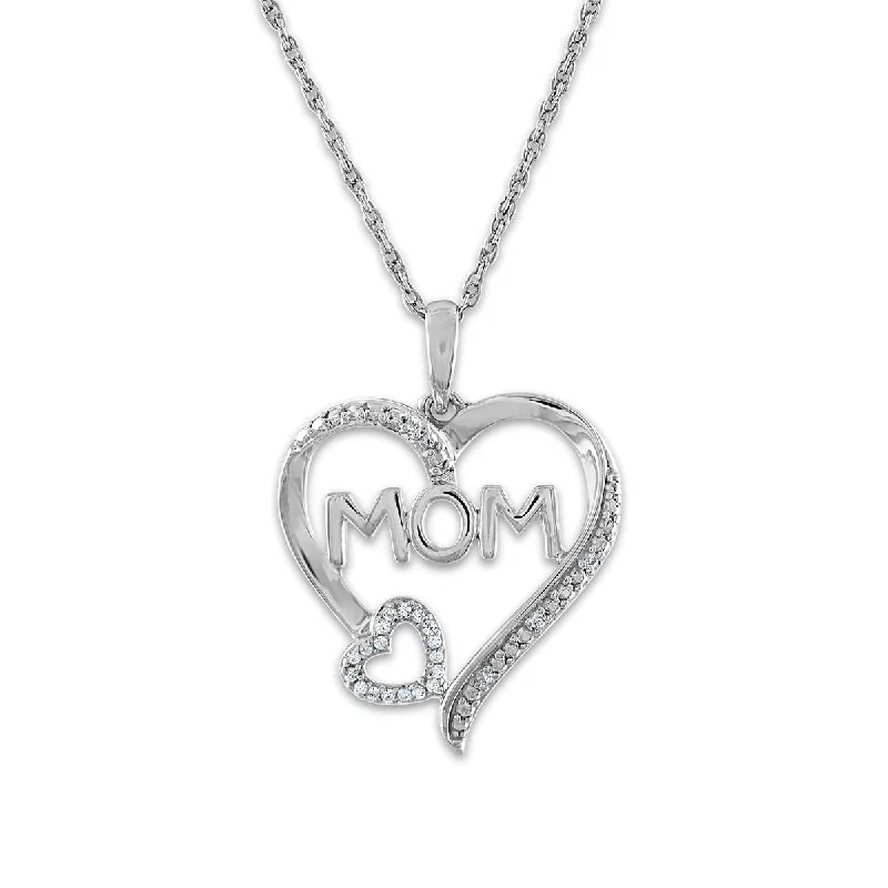 simple gold chain necklace with pendant-1/20 CTW Diamond Mom Heart 18-inch Pendant in 10KT White Gold