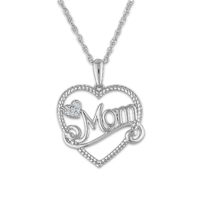 silver heart pendant necklace for bridesmaids-1/30 CTW Diamond Mom Heart 18-inch Pendant in Sterling Silver