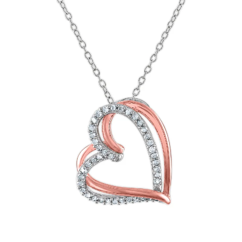 personalized pendant necklace for wife with date engraving-1/4 CTW Diamond Heart 18-inch Pendant in Two-Tone Sterling Silver