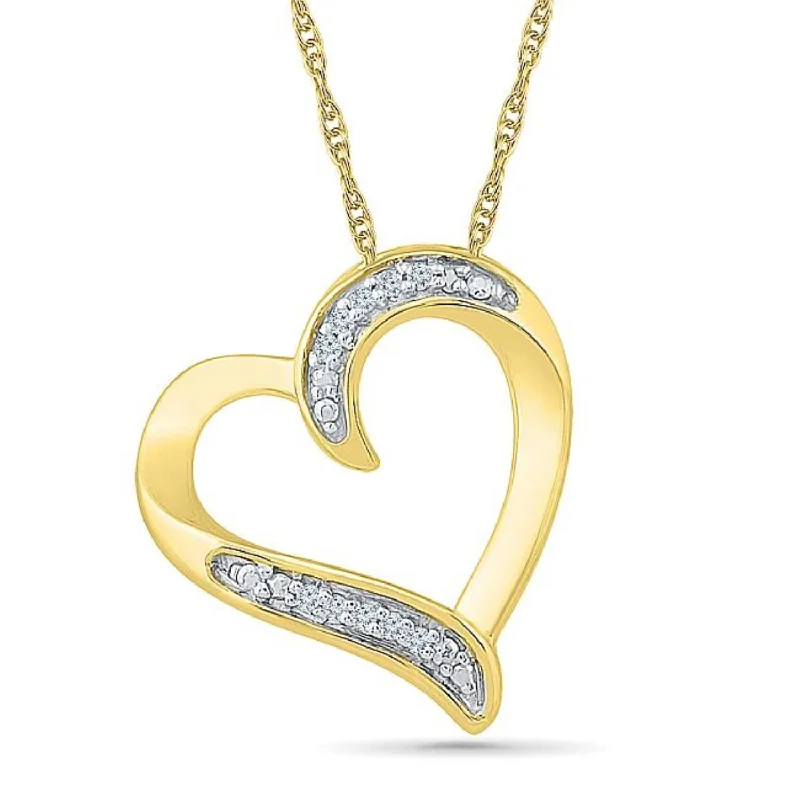 personalized pendant necklace with initials for mother-1/50 CTW Diamond Heart 18-inch Pendant in 10KT Yellow Gold