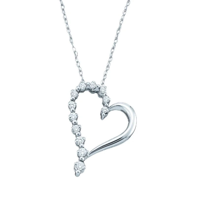 personalized pendant necklace for friend with initials-1/7 CTW Diamond Heart 18-inch Pendant in 10KT White Gold