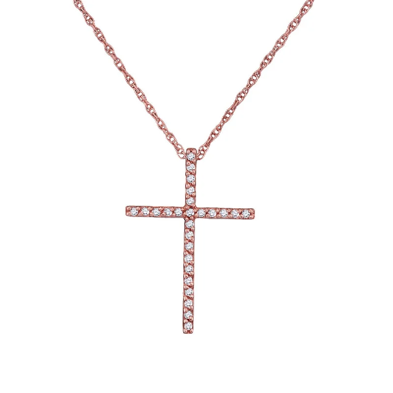 silver pendant necklace for him with special engraving-10KT Rose Gold 1/10 CTW Diamond 23X16MM 18-inch Cross Pendant