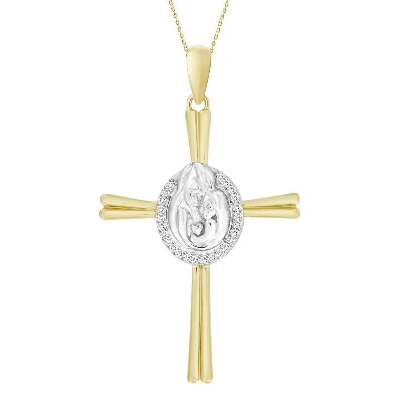 custom pendant necklace with engraved date for wedding-10KT White and Yellow Gold 18-inch Diamond Accent Cross Pendant