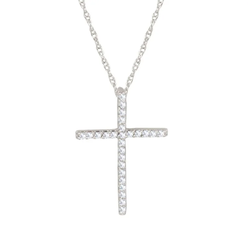 custom pendant necklace with family initials for couples-10KT White Gold 1/10 CTW Diamond 23X16MM 18-inch Cross Pendant