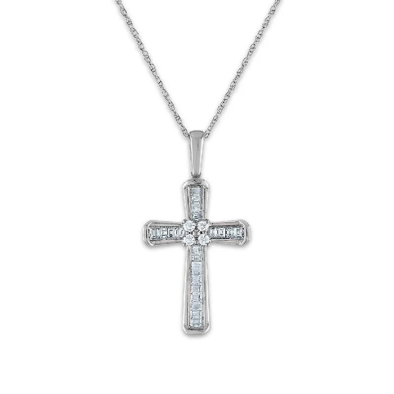 custom pendant necklace for anniversary with family initials-10KT White Gold 1/5 CTW Round Diamond 26X14MM 18-inch Cross Pendant