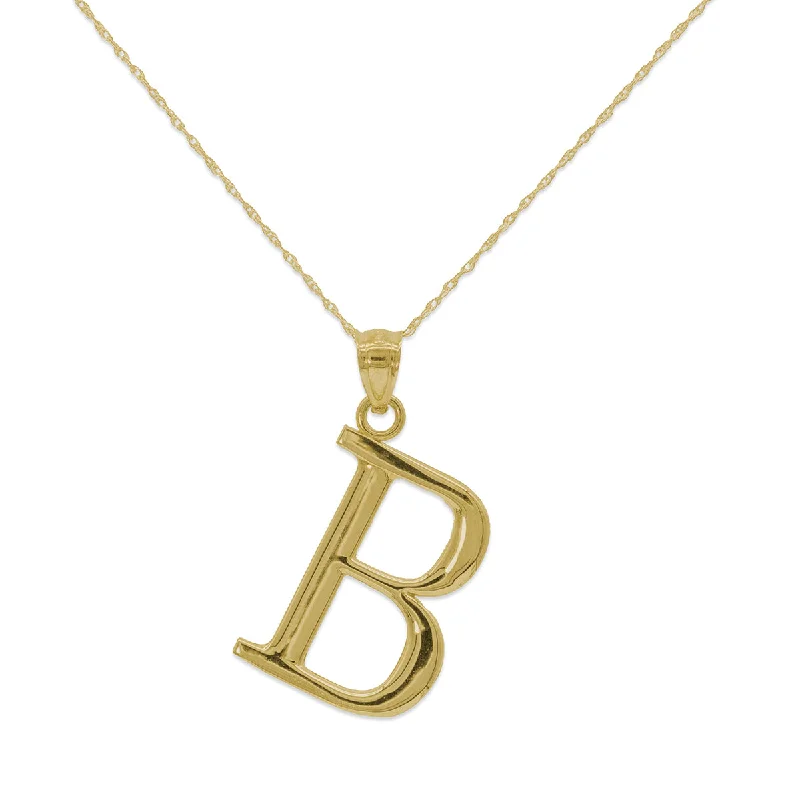 custom pendant necklace for men with engraving for birthday-10KT Yellow Gold 18-inch 30MM Initial Pendant; Initial B