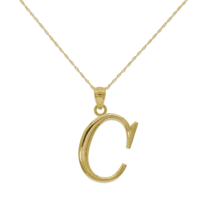 silver pendant necklace with engraved name for birthday gift-10KT Yellow Gold 18-inch 30MM Initial Pendant; Initial C