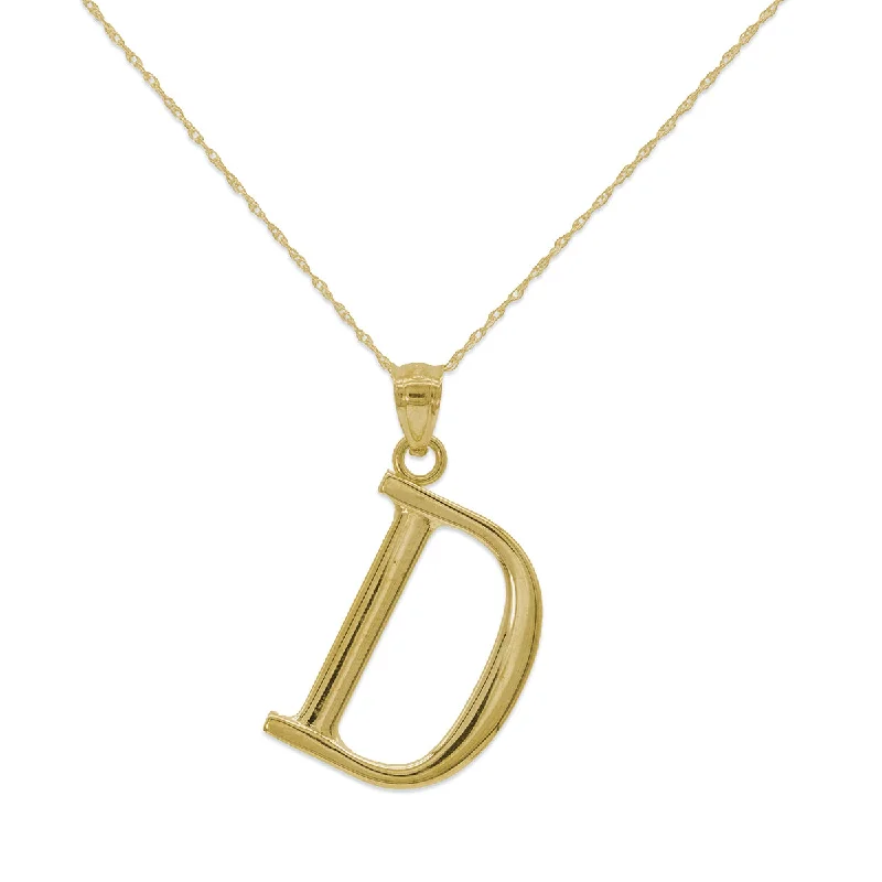 custom pendant necklace with initial engraving for wedding-10KT Yellow Gold 18-inch 30MM Initial Pendant; Initial D