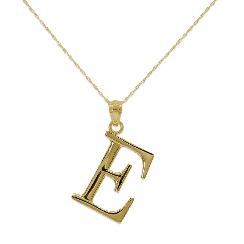 gold pendant necklace with custom engraving for men-10KT Yellow Gold 18-inch 30MM Initial Pendant; Initial E