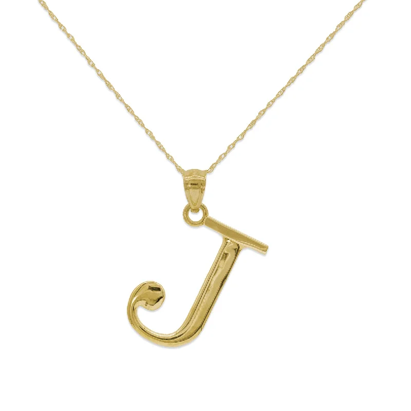 gold pendant necklace for mom with custom engraving-10KT Yellow Gold 18-inch 30MM Initial Pendant; Initial J