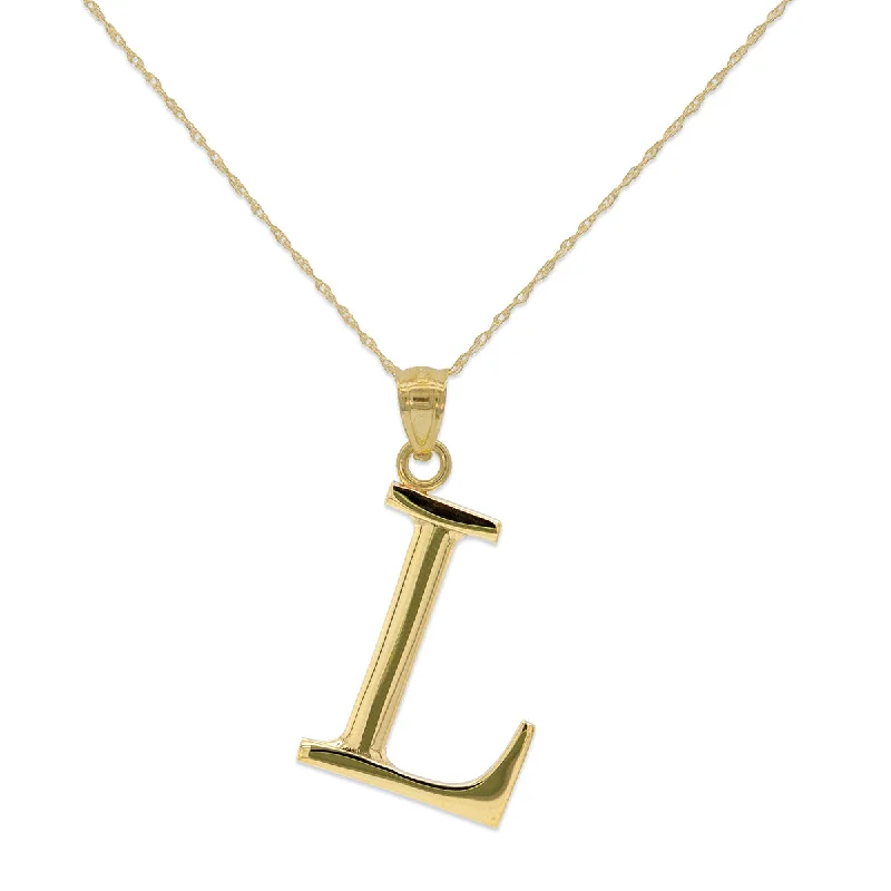 personalized pendant necklace with family initials for women-10KT Yellow Gold 18-inch 30MM Initial Pendant; Initial L