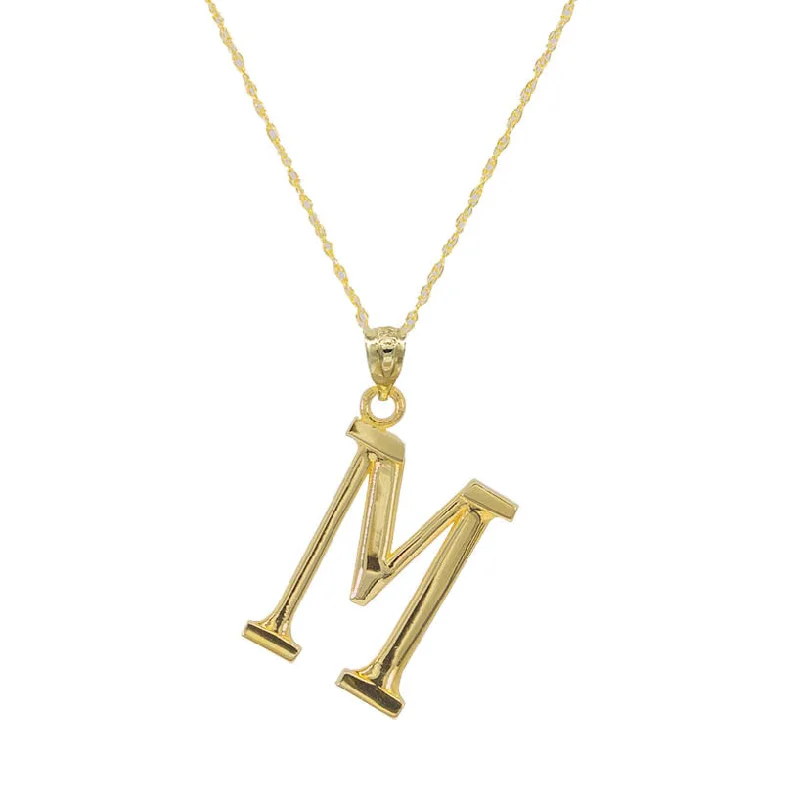 custom engraved crystal pendant necklace for him-10KT Yellow Gold 18-inch 30MM Initial Pendant; Initial M