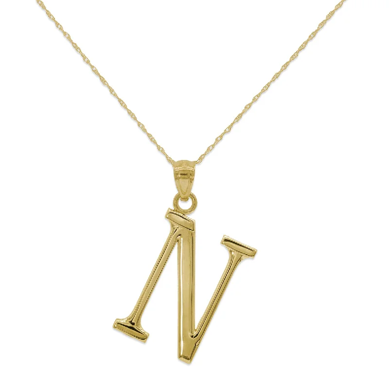 custom pendant necklace for anniversary with birthstone-10KT Yellow Gold 18-inch 30MM Initial Pendant; Initial N