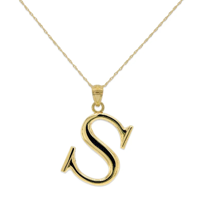 custom engraved crystal pendant necklace for him-10KT Yellow Gold 18-inch 30MM Initial Pendant; Initial S